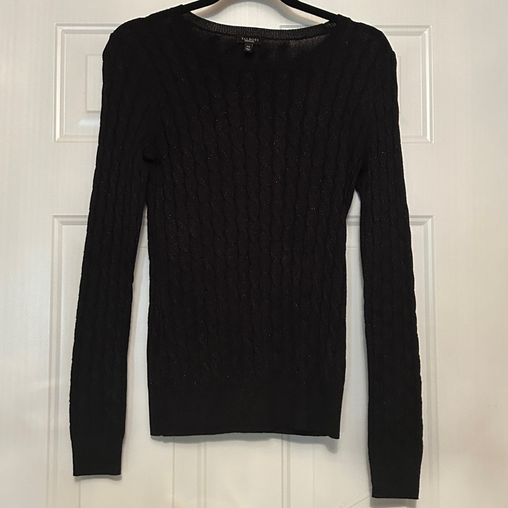 Talbots Cable Knit Sweater XS Black NWOT Lightweight Sparkle Vintage Pullover